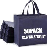 50Pcs Reusable Non Woven Shopping Bags Large Foldable Totes Bag with Handles Grocery Handbag Bulk for Boutiques