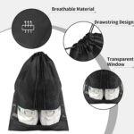 Black Travel Shoe Bags - 10 Pcs Non-Woven Packing Bags with Clear Window | 15.7" x 11.8" Waterproof Dustproof Portable Travel Shoe Storage Bag for Men and Women - Image 3