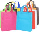 DZTIAN Supersize 10 Pack Reusable Non Woven Gift Bags with Handles Party Fabric Tote Bags Treat Bags for Birthday Favors, Snacks 10 Colors (9.8 x 13.8 x 4 inches)