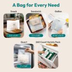 FEBU Compostable Food Storage Bags Variety Pack, 260 Count | Compostable & Biodegradable, PFAS & BPA Free, Drawer Organizer Box, 90 Snack, 90 Sandwich, 50 Quart, 30 Gallon - Image 4