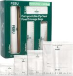FEBU Compostable Food Storage Bags Variety Pack, 260 Count | Compostable & Biodegradable, PFAS & BPA Free, Drawer Organizer Box, 90 Snack, 90 Sandwich, 50 Quart, 30 Gallon