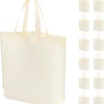 FF Uture 24 Pack Non Woven Tote Bags - Beige Reusable Shopping Bags Bulk for Grocery, DIY Craft & Party Favors (14.78x12.5x4 Inches)
