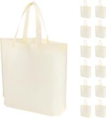 FF Uture 24 Pack Non Woven Tote Bags - Beige Reusable Shopping Bags Bulk for Grocery, DIY Craft & Party Favors (14.78x12.5x4 Inches)