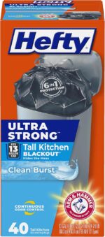 Hefty Ultra Strong 13 Gal Kitchen Trash Bags, Black, Unscented, 40ct | 13G Tall Trash Bags with Drawstrings for Kitchen, Resists Leaks, Punctures, Rips, Continuous Odor Control - Image 11
