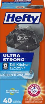Hefty Ultra Strong 13 Gal Kitchen Trash Bags, Black, Unscented, 40ct | 13G Tall Trash Bags with Drawstrings for Kitchen, Resists Leaks, Punctures, Rips, Continuous Odor Control - Image 9