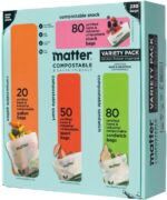 Matter Compostable Resealable Bags, Snack, Sandwich, Quart, Gallon 230 Ct | Resealable Variety Pack of Kitchen Bags, BPA-Free, Made From Plants, Freezer Safe, 80 Snack, 80 Sandwich, 50 Quart, 230 Count