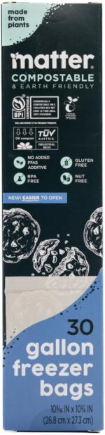 Matter Compostable Resealable Bags, Snack, Sandwich, Quart, Gallon 230 Ct | Resealable Variety Pack of Kitchen Bags, BPA-Free, Made From Plants, Freezer Safe, 80 Snack, 80 Sandwich, 50 Quart, 230 Count - Image 8