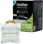 Matter Compostable Resealable Bags, Snack, Sandwich, Quart, Gallon 230 Ct | Resealable Variety Pack of Kitchen Bags, BPA-Free, Made From Plants, Freezer Safe, 80 Snack, 80 Sandwich, 50 Quart, 230 Count - Image 9