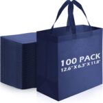 Reginary 100 PCS Non Woven Tote Bags Bulk,Navy Blue | Reusable Shopping Bags with Handles, Stores, Groceries Markets, Events Gift, Party Supplies