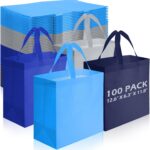 Reginary 100 PCS Non Woven Tote Bags Bulk,Navy Blue | Reusable Shopping Bags with Handles, Stores, Groceries Markets, Events Gift, Party Supplies - Image 21