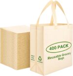 Simply Cool 50 Pack Reusable Grocery Bags, Large Tote Bags Bulk, Cream | 14.5"x14"x6.6" Heavy Duty Non-woven Custom Shopping Bags with Handles, Foldable, Washable for Groceries and Commercial use - Image 9